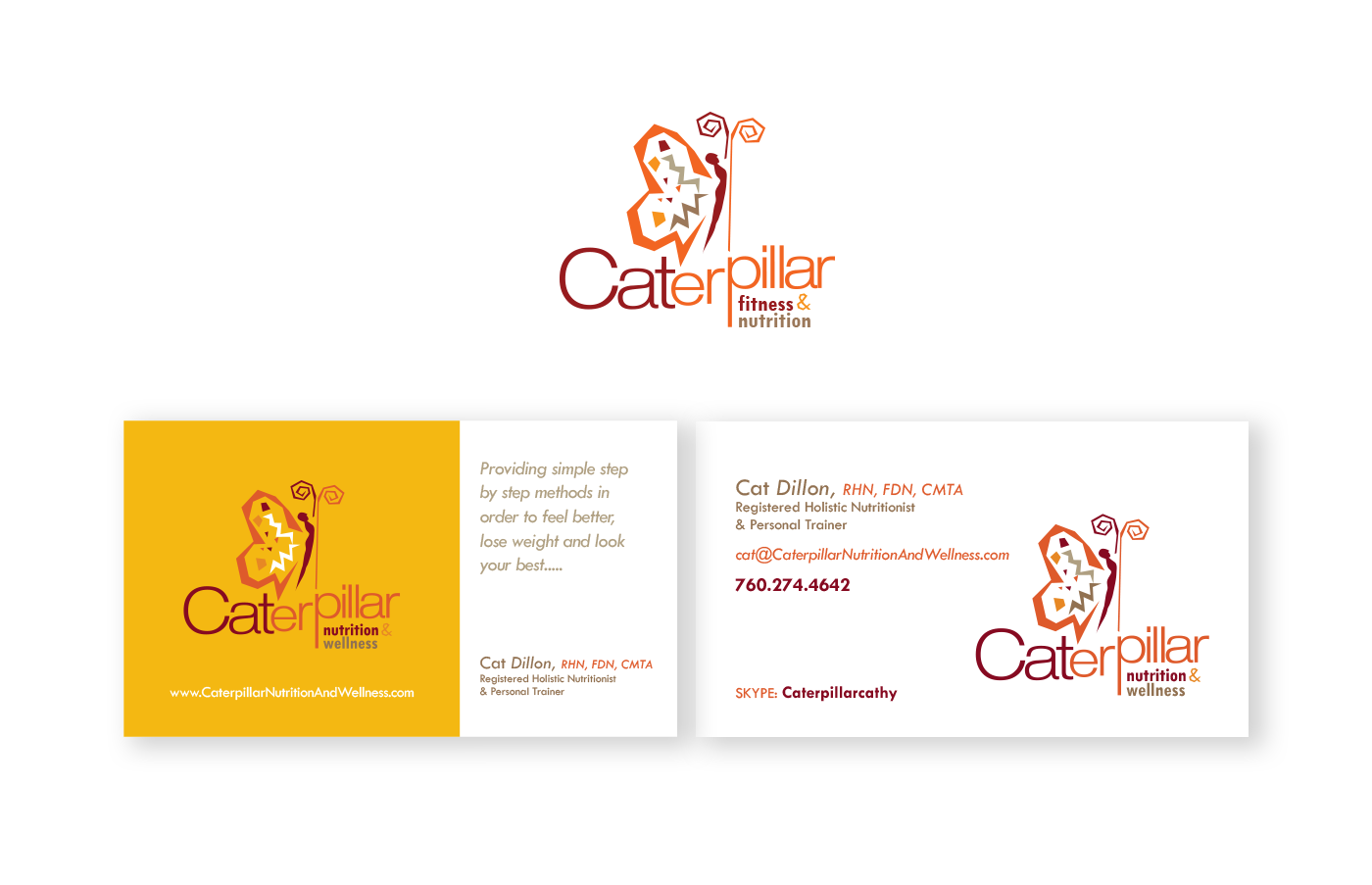 Caterpillar Fitness Branding including Logo, Business Card, Flyer and Website Design