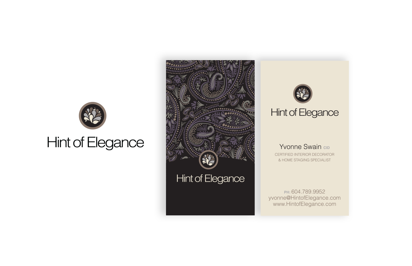 Hint of Elegance business card and logo design