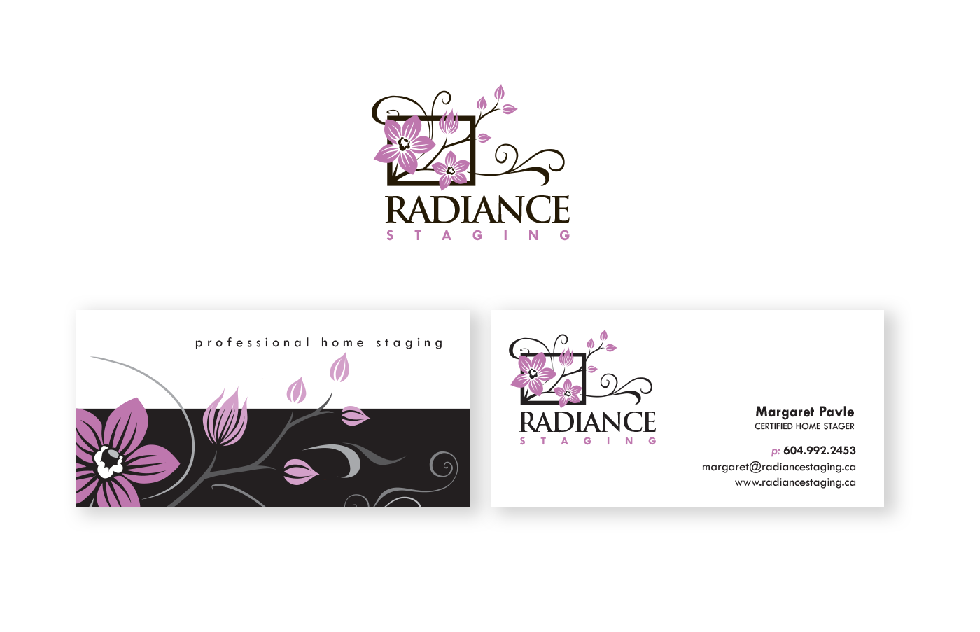 Radiance logo, business card and website design.